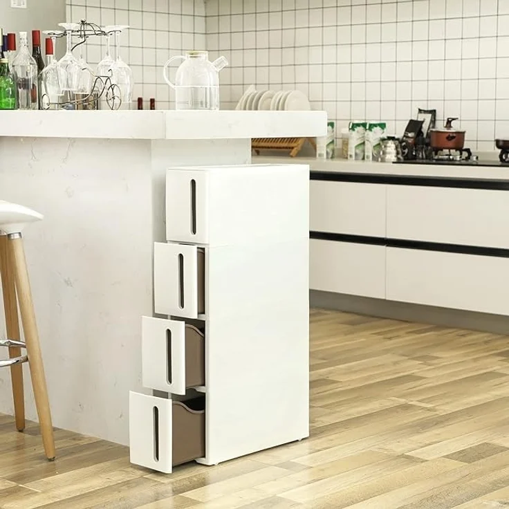 Songmics 'Vasagle' Kunststoffregal mit 4 Ebenen, platzsparend, weiß/braun, 45 x 17 x 84 cm – Bild 2