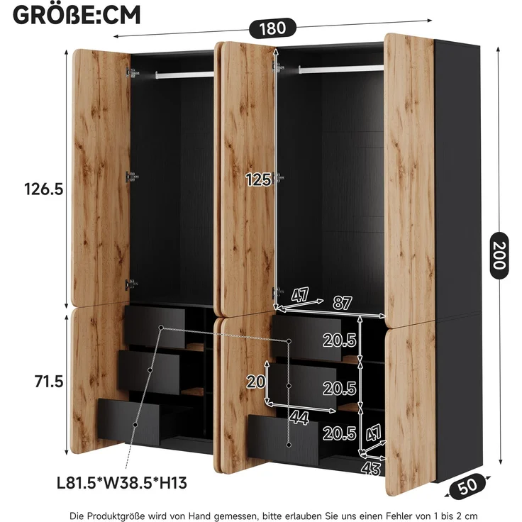 Drehtürenschrank 180 x 50 x 200 cm aus MDF und Spanplatte in Eiche mit 8 Türen – Bild 4