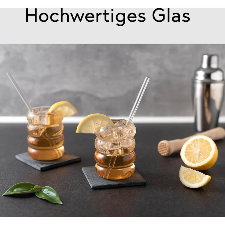 Hanseküche Gläser-Set Trinkgläser Set, Borosilikatglas, mit Glasstrohhalm - Perfekt für Eiskaffee, Wasser und Cocktails – Bild 2