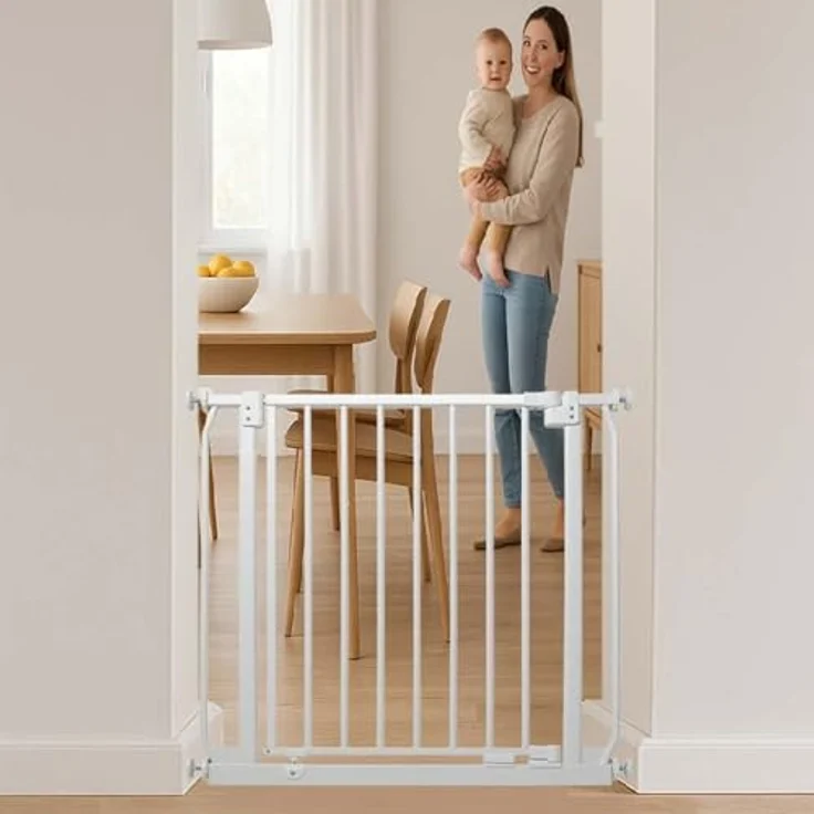 Safetots Elite Sicherheitsschutzgitter, 197cm - 206cm, Mattweiß, Treppenschutzgitter mit Druckmontage, Sicherheitsbarriere, Einfache Installation – Bild 8