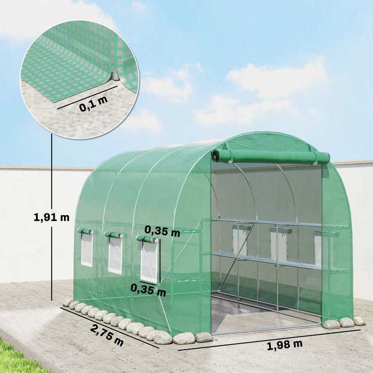 MELAYR, Gewächshaus für den Außenbereich, 2,8 x 2 x 1,9 m, mit Regalen, Grün – Bild 5