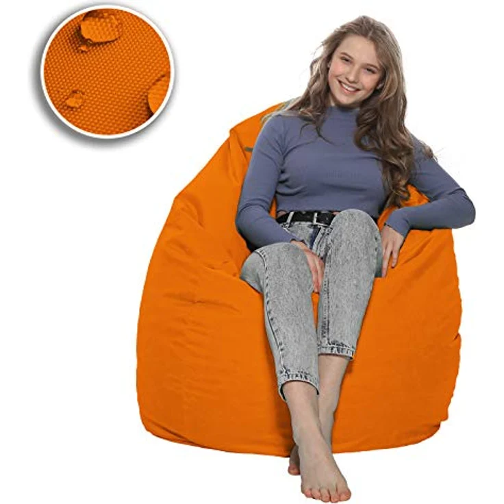 HomeIdeal - Sitzsack XXL Bodenkissen für Erwachsene & Kinder - Geeignet für Gaming oder Entspannen - Indoor wie Outdoor da er Wasserfest ist - mit EPS Perlen, Farbe:Orange, Größe:XL – Bild 5