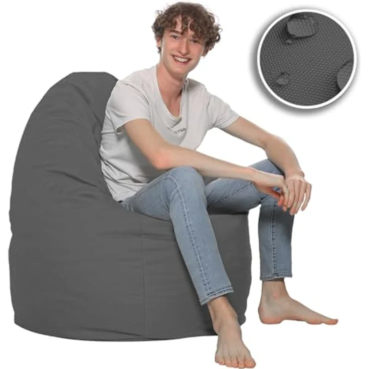 HomeIdeal - Sitzsack XXL Bodenkissen für Erwachsene & Kinder - Geeignet für Gaming oder Entspannen - Indoor wie Outdoor da er Wasserfest ist - mit EPS Perlen (Anthrazit, XL) – Bild 4