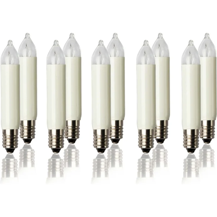 hellum Ersatzbirnen Kleinschaft für Schwibbogen 10 Stück – 8V 3W – Ø10 mm E10 – Kleinsockel für Lichterketten innen und außen, Lichterbogen, Schwibbogen mit 30 Brennstellen – 22 Lumen 932010
