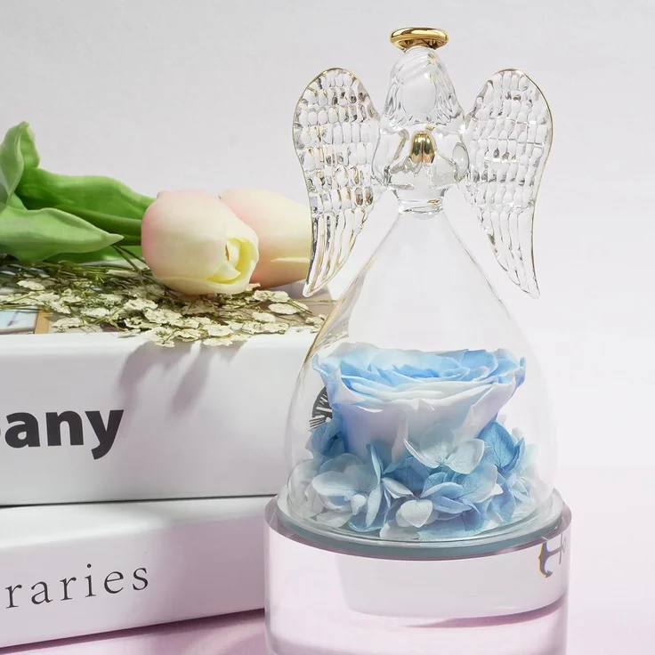 Ewige Rose Engel Figur Geschenk Mutter Jahrestag Valentinstag Weiß Blau – Bild 3