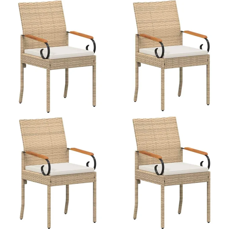 vidaXL Gartenstühle 4 Stk. Beige und Cremeweiß Poly-Rattan und Akazie 42025887 – Bild 2