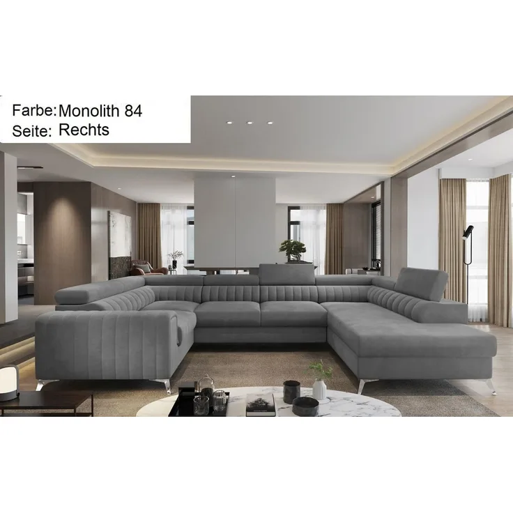 Lukas Möbel Wohnlandschaft Wohnlandschaft Linus mit Schlaffunktion Bettkasten XXL-Sofa in U-Form, mit verstellbaren Kopfstützen
