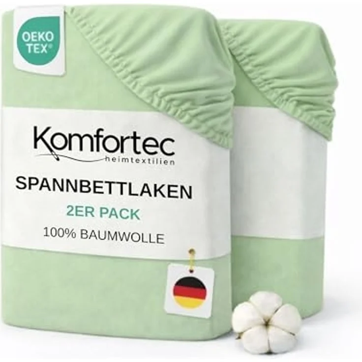 Komfortec 2er Pack Jersey Spannbettlaken 160x200 cm, 100% Baumwolle, Doppelpack Spannbettuch – Bild 1