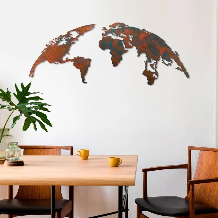 Wallity 'World Map Medium - 2' Dekoratives Wandaccessoire aus Metall, Mehrfarbig, 59 x 150 cm – Bild 2