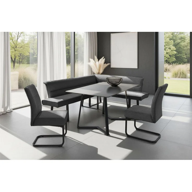 OTTO home Eckbankgruppe (Set, 4-tlg. Tisch, Bank und 2 Stühle), Taschenfederkern, Tisch (140x90 cm) schwarz, Bank und Stühle anthrazit oder beige – Bild 5