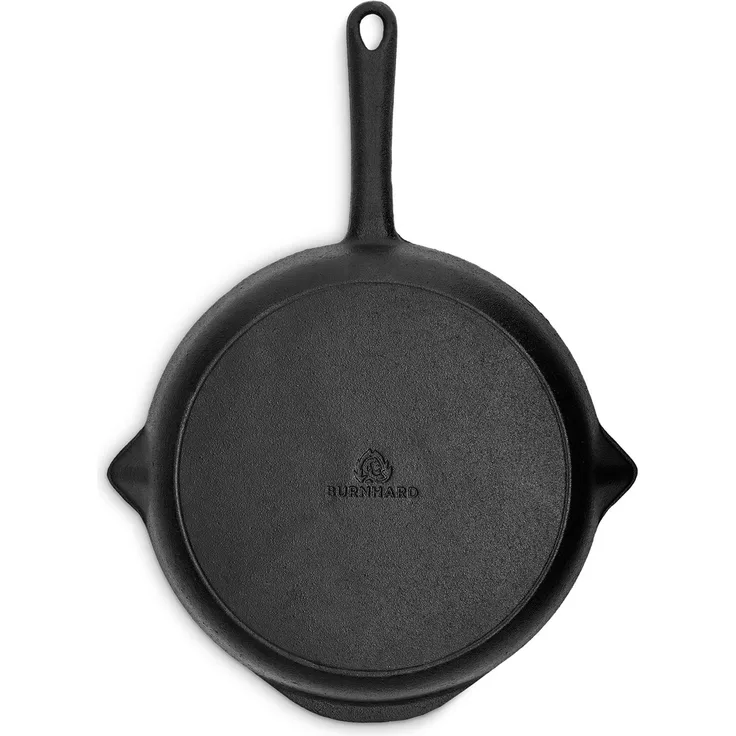 BURNHARD Gusseisen Pfanne Ø30 cm, Bratpfanne, Pre-Seasoned, inkl. Griffschutz aus Leder - Für Gasgrill, Backofen und alle Herdarten inkl. Induktion - Schwarz - #943255