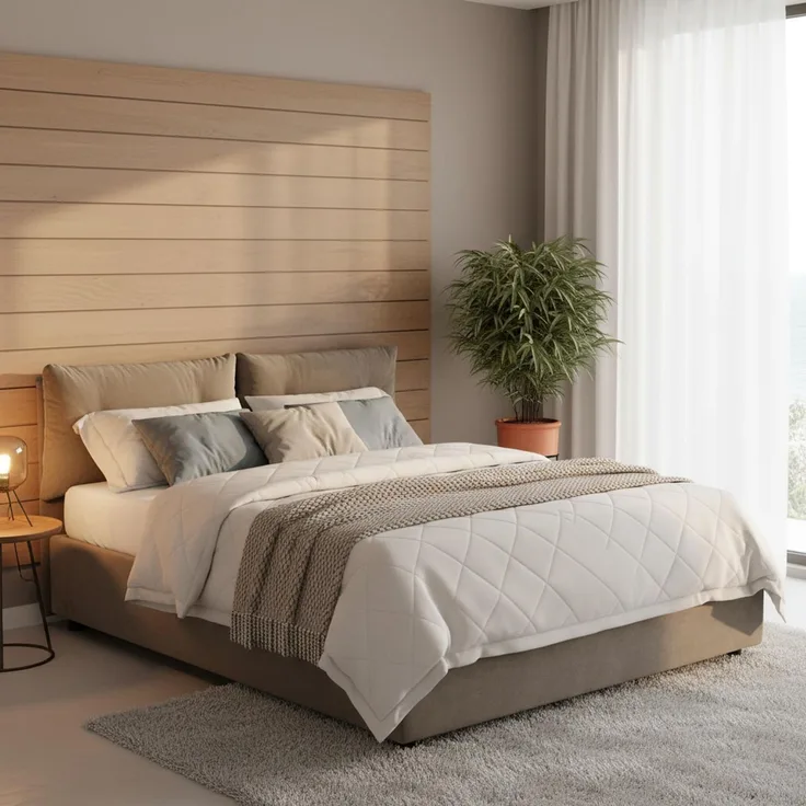 Talamo Italia - Doppelbett Petra, Bettkasten mit Stoffbezug, 100 % Made in Italy, Öffnung vorne, inklusive Matratze 160x200 cm, Taupe