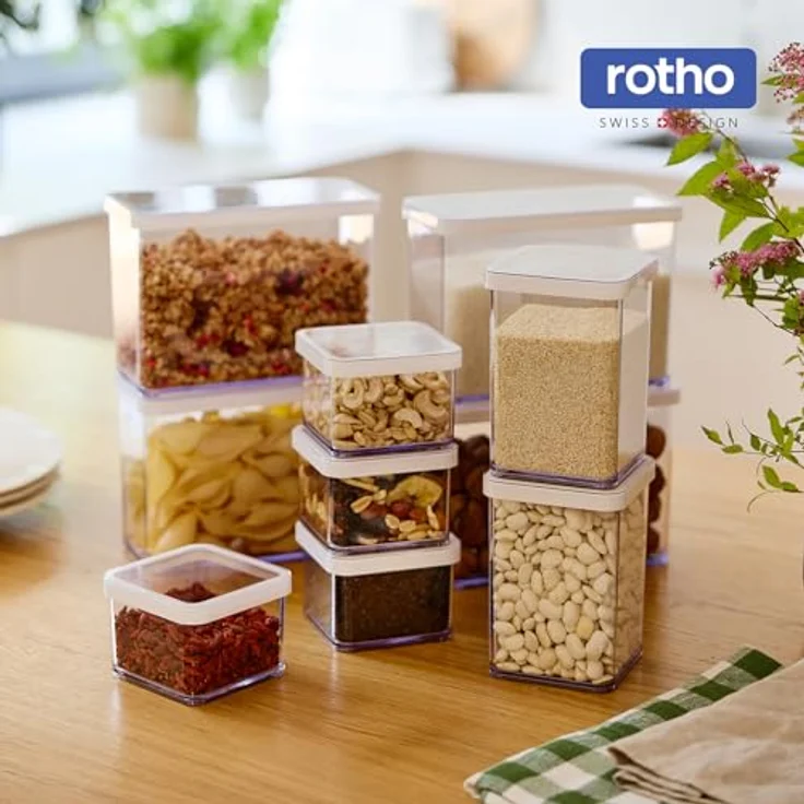 Rotho LOFT 12er-set Vorratsdosen mit Deckel, stapelbar, aromadicht, spülmaschinenfest, 40×20×21,4 cm, – Bild 6