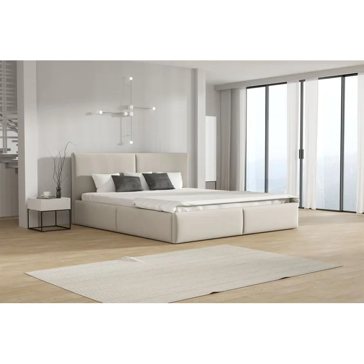 Polsterbett Doppelbett BERGEN Komplettset 120x200cm Stoff Magic Velvet Hellbeige