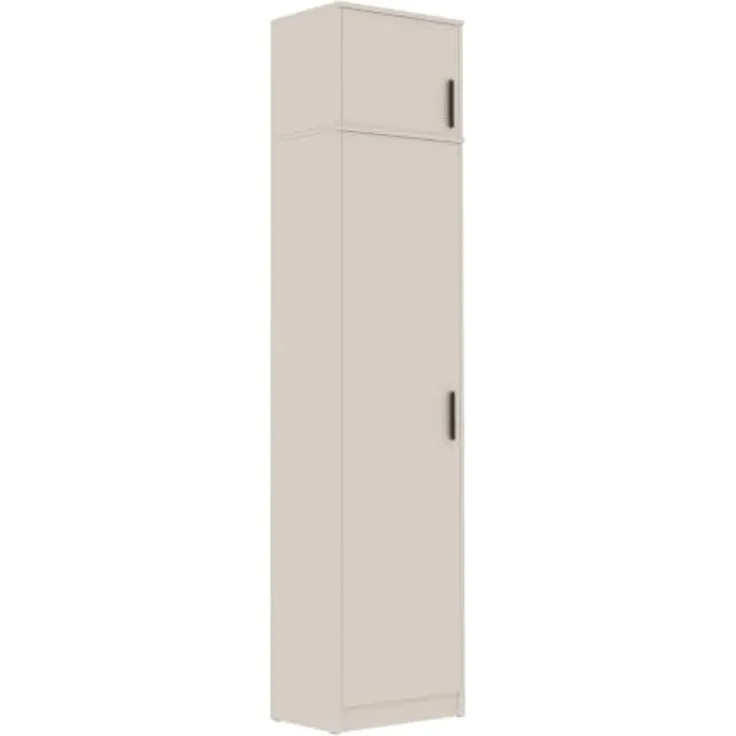 Marmex Möbel Grant 20/14C hoher Kleiderschrank mit Aufsatz, schmaler Kleiderschrank, Schrank mit Kleiderstange und Regalen für Kleidung, laminierte Spanplatte, graubeige cashmere, 52 x 235 x 40 cm
