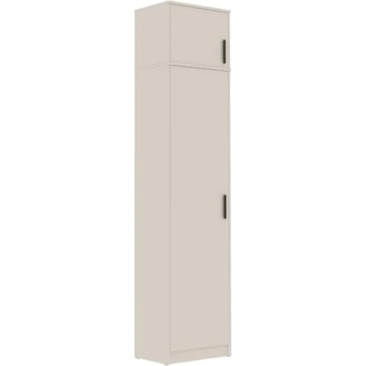 Marmex Möbel Grant 20/14C hoher Kleiderschrank mit Aufsatz, schmaler Kleiderschrank, Schrank mit Kleiderstange und Regalen für Kleidung, laminierte Spanplatte, graubeige cashmere, 52 x 235 x 40 cm – Bild 1
