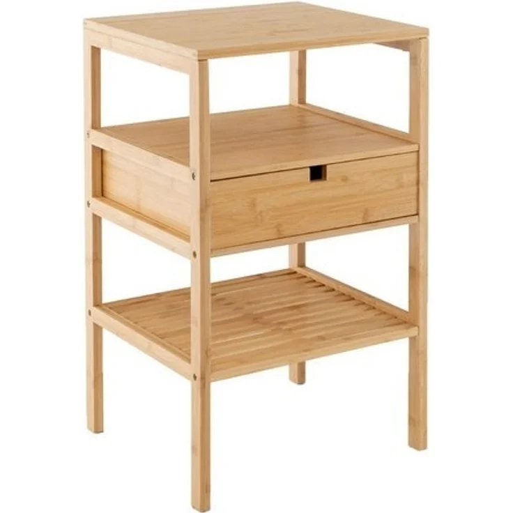 COSTWAY Nachttisch (1-St), mit 3-stufiges Lattenregal, Schublade, Bambus 40x40x68cm – Bild 4
