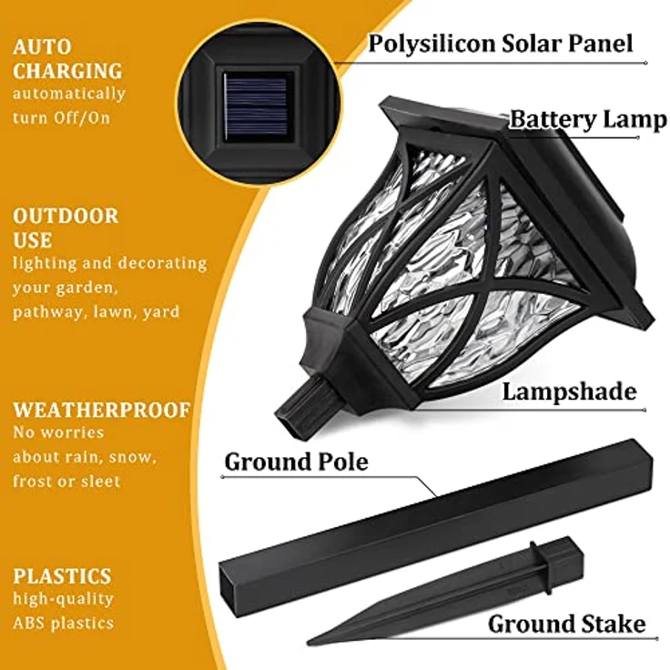 GIGALUMI Solarlampen für außen, 6 Stück LED Solar Gartenleuchten, solarbetriebene Lichter für Garten, Terrasse, Balkon, Landschaft, Gehweg, Pfad (Warmweiß) – Bild 4