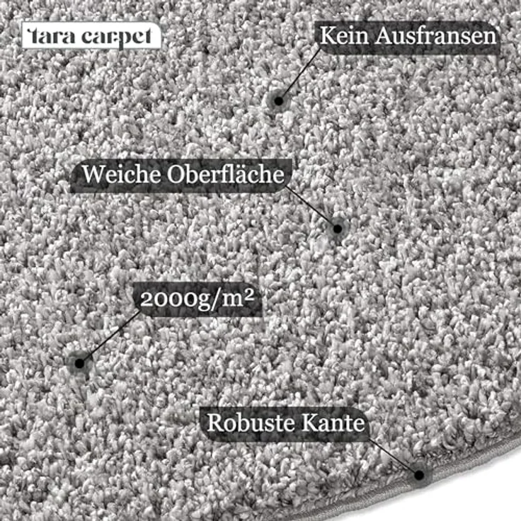 TaraCarpet Langflor-Teppich Venezia Shaggy, rund, Höhe: 35 mm, Hochflor Shaggy Uni Grau Wohnzimmer Schlafzimmer 080x080 cm – Bild 3