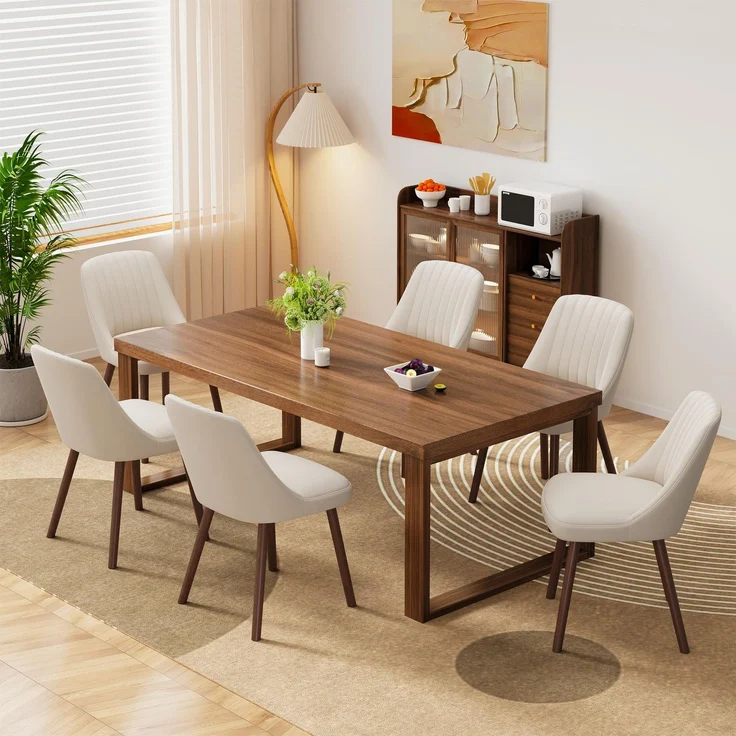 MALOL Esszimmerstühle 6er Set, Polsterstühl mit Rückenlehne, Küchen Stühle, Ergonomischer Essstuhl mit vertikaler Rillensteppung am Rücken, Moderne Esszimmer Stühle für Wohnzimmer Café, Beige
