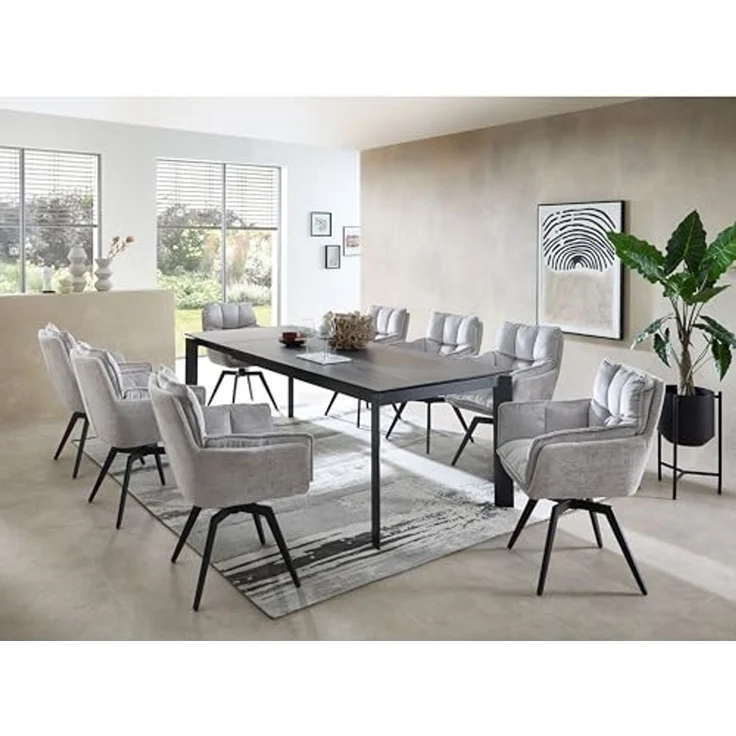 ALANI Esszimmerstühle 2er Set mit schwarzem Metallgestell, Silber - Bequeme Samt Stühle für Esszimmer & Küche - 64 x 89 x 65,5 cm (B/H/T) – Bild 4