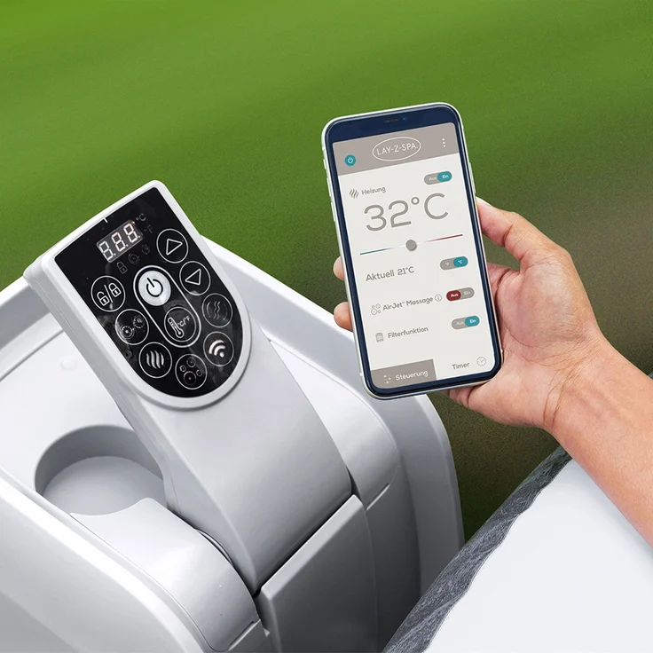 LAY-Z-SPA® Energiespar-Whirlpool San Francisco HydroJet Pro™ mit App-Steuerung, für 7 Personen 230 x 230 x 71 cm, Marmor-Optik (Samtgrau) – Bild 3