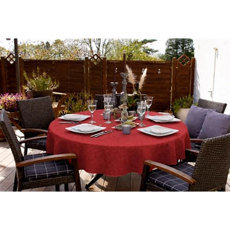 Brandsseller Gartentischdecke Ø 160 cm Tischdecke mit Paspel Outdoor Tischtuch rund Weichschaum für Garten, Terrasse, Balkon wetterfest rutschfest - Rot – Bild 7