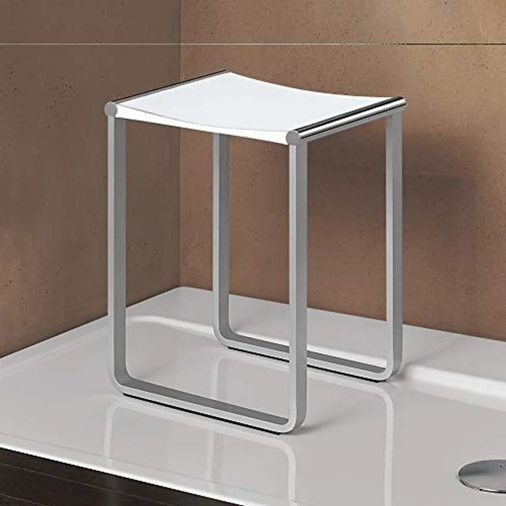 Keuco Bad-Hocker in Chrom und weiß, Anti-Rutsch Füße für die Dusche, bis 100 kg, 46,9 cm hoch, Design-Badhocker, Dusch-Sitz, Plan – Bild 2