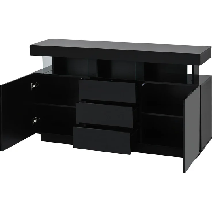 ZUBALIYA Sideboard 140x35x80 cm, mit LED-Beleuchtung, Hochglanz, aus Spanplatte, Schwarz – Bild 19