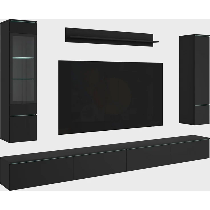Home affaire Wohnwand Vera, Breite 300 cm, (Komplett-Set, 5-St), Mit LED, Glasvitrine, grifflose Fronten – Bild 1
