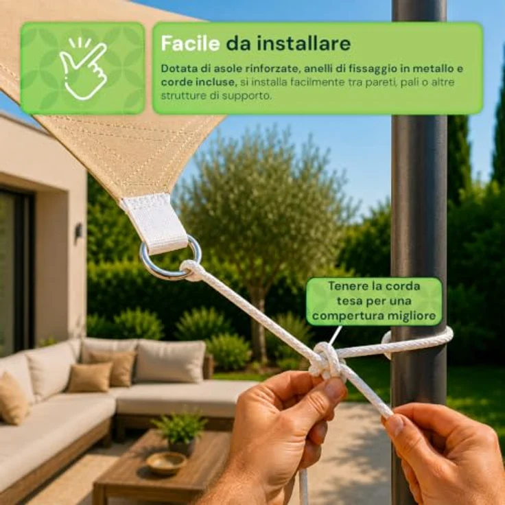Sonnensegel mit UV-Schutz, atmungsaktiv, einfache Installation, wasserdicht, für Garten, Terrasse, Balkon, aus Polyester, 5 x 5 m – Bild 3