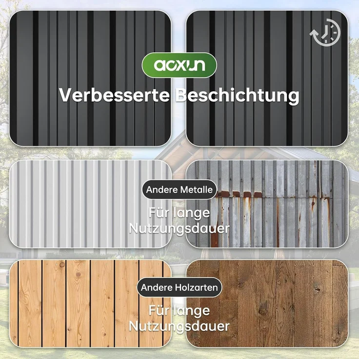 Aoxun Metallschuppen 122x63x94cm, öffnbare Vorder & Obertüren, Geräteschrank für Garten, Garage & Rasen, wetterbeständig, Schwarz – Bild 7