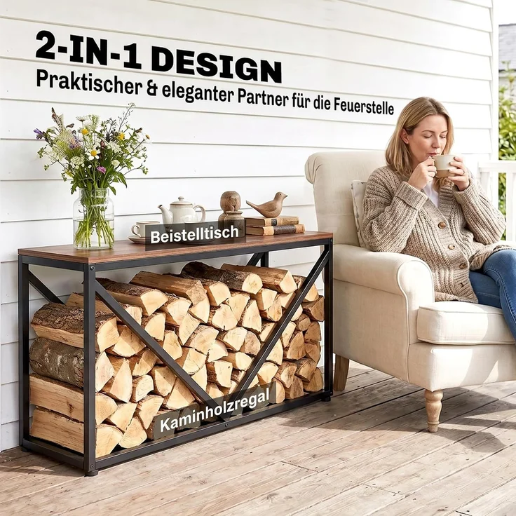 Outsunny Brennholzregal, Metall, Schwarz, 98L x 28B x 50H cm – Bild 3