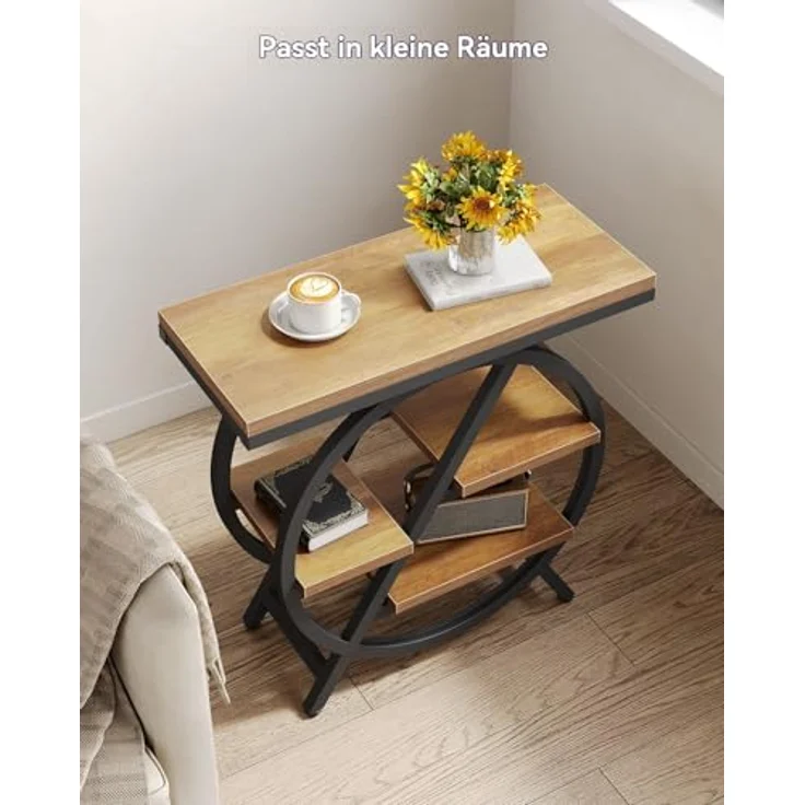 Beistelltisch, schmaler Beistelltisch mit 4 Ebenen großem Stauraum, moderner Nachttisch für Wohnzimmer, Homeoffice, Schlafzimmer, Natur – Bild 8