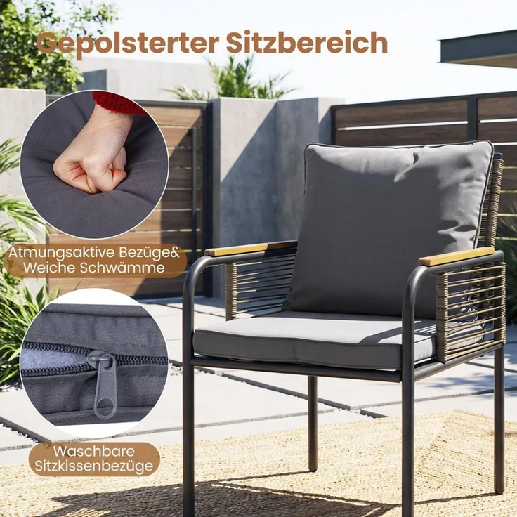 KOMFOTTEU Balkonset, (3-tlg), Gartenset Bistroset mit Kissen, 2 Stühlen & 1 Tisch – Bild 4