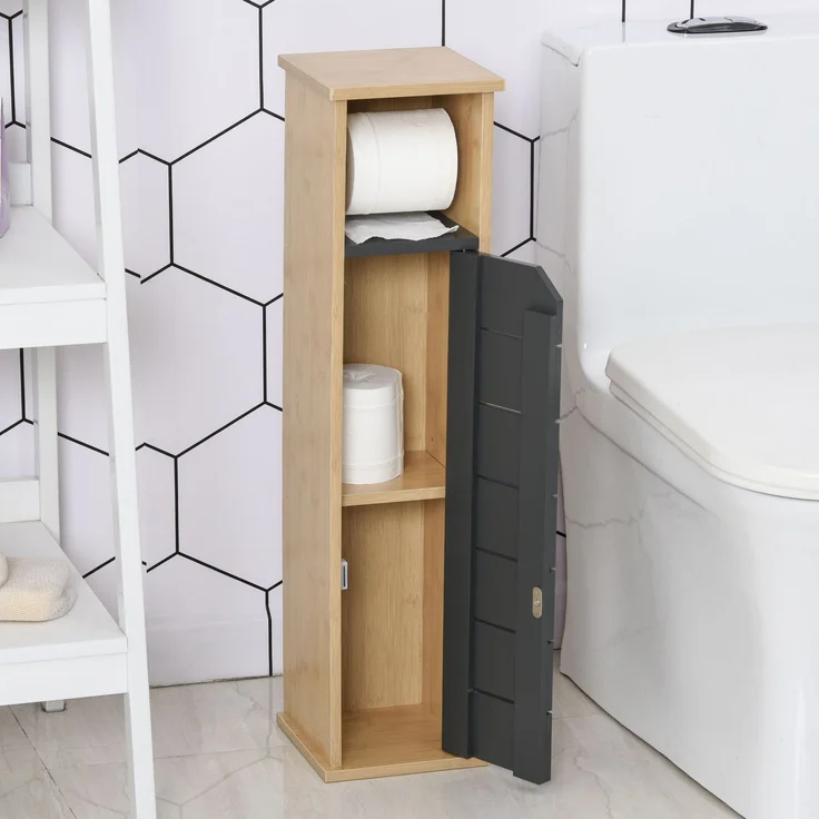 Wohnora-Toilettenpapierhalter - Toilettenpapierständer - 2-stufig, MDF, grau, Bambus,H 750cm x T 180cm x B 180cm – Bild 3