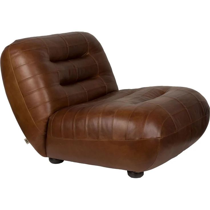 DutchBone Loungesessel Wyatt aus Leder in Schokobraun mit runden Holzbeinen Braun 87x101x70,5 cm – Bild 1
