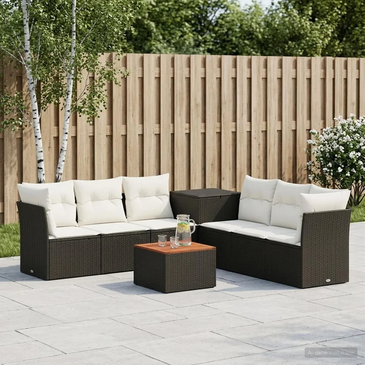 vidaXL Sofa Set 8 stk. Schwarz und Cremeweiß Polyrattan und Stahl 3448267 – Bild 1