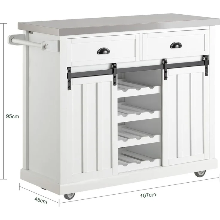 SoBuy FKW94-W Kücheninsel, MDF, Hochglanz, Weiß, 107 x 95 x 46 cm – Bild 3