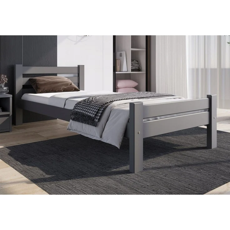 Home Collective Bettgestell Massivholzbett, Einzelbett mit Lattenrost & sicherem Lack, 210 x 102 x 72 cm, Grau – Bild 4