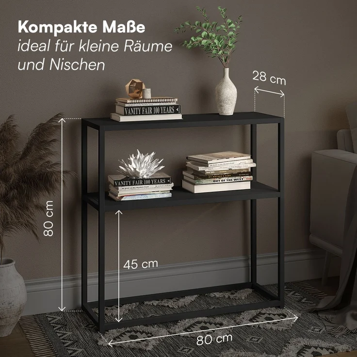 skølm 'Skadi' Konsolentisch mit zwei Ablagen, Metall, schwarz, 80x28x80 cm, Metallregal mit Stauraum – Bild 5