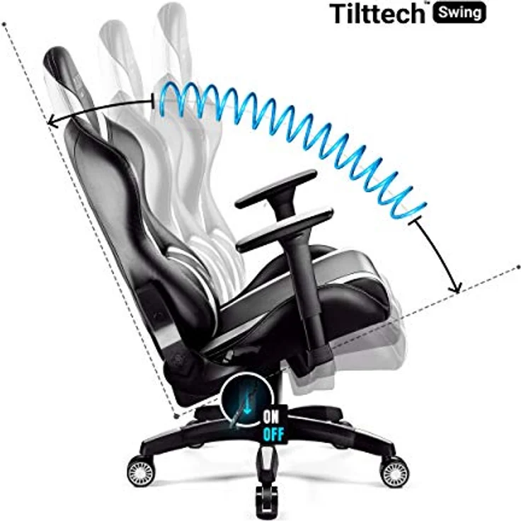 Diablo Anpassbarer Gaming Stuhl Ergonomisch X-Horn 2.0 | Verstellbare Rücken-, Sitz- und Armlehnen | Nacken-/Lendenkissen, Eco Lederpolsterung | Ergonomischer Gamer Stuhl | Normal (L) | Schwarz-Weiß – Bild 7