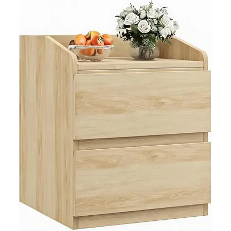 GarveeHome Nachttisch Mit 2 Schubladen, Moderner Beistelltisch, Nachttisch Aus Hellem Holz, Griffloses Design, Aufbewahrungsmöbel Für Das Schlafzimmer Und Das Wohnzimmer