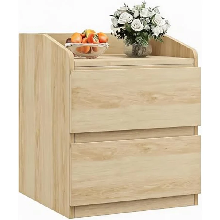 GarveeHome Nachttisch Mit 2 Schubladen, Moderner Beistelltisch, Nachttisch Aus Hellem Holz, Griffloses Design, Aufbewahrungsmöbel Für Das Schlafzimmer Und Das Wohnzimmer – Bild 1