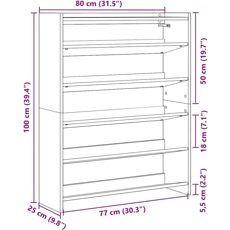vidaXL Schuhregal Schwarz 80x25x100 cm Holzwerkstoff 859897 – Bild 8