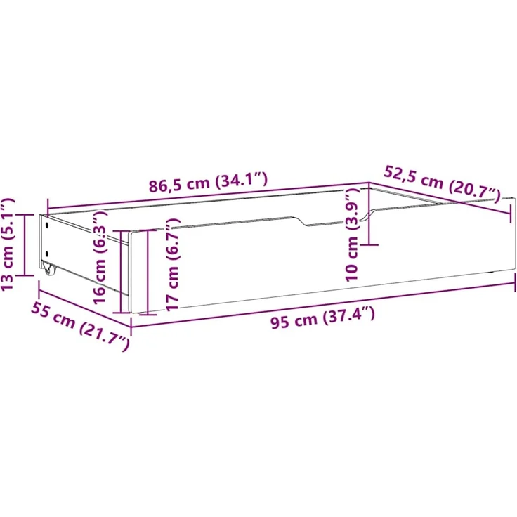 vidaXL Bettschubladen 2 Stk. Weiß 95x55x17 cm Massivholz Kiefer 850921 – Bild 8
