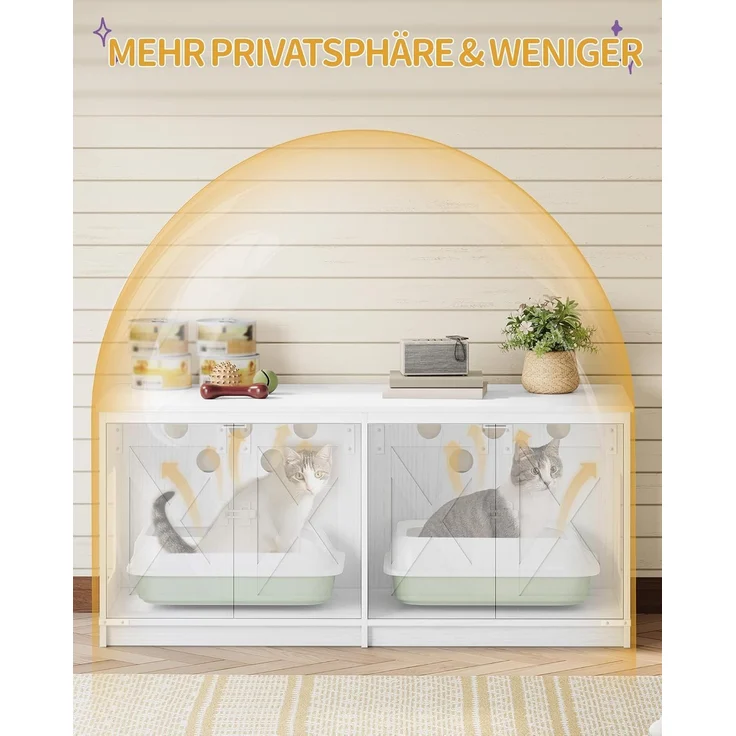Katzenschrank, Katzenklo Schrank für 2 Katzen, Versteckter Katzentoilettenschrank, Katzenhaus für den Innenbereich, Bauernhausstil, 119 x 48 x 53,5 cm, Weiß – Bild 5