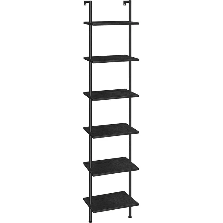 Leiterregal 6stöckig Bücherregal 39 x 24 x 200,5 cm Schwarz – Bild 1