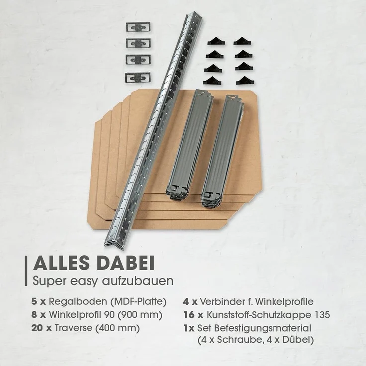 EASYmaxx Schwerlastregal 180x40x40 cm, 875 kg Traglast, 175 kg pro Ebene, 1-tlg, Kellerregal Lagerregal, 5 verstellbare Ablagen – Bild 5