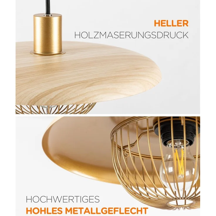 Tomons Pendelleuchte Hängeleuchte Skandinavisch Deckenlampe, Höhenverstellbar, ohne Leuchtmittel – Bild 2